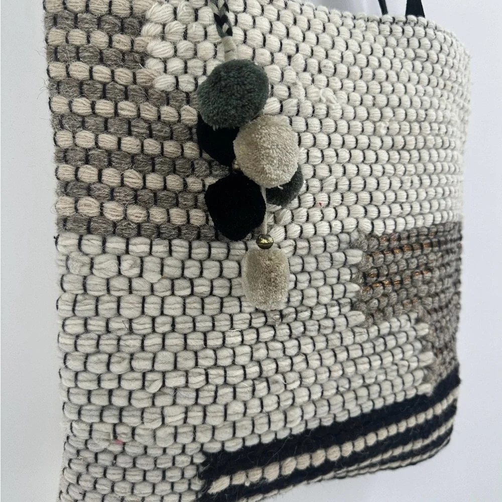 Stylish Woven Tote Bag - Black, White, and Brown